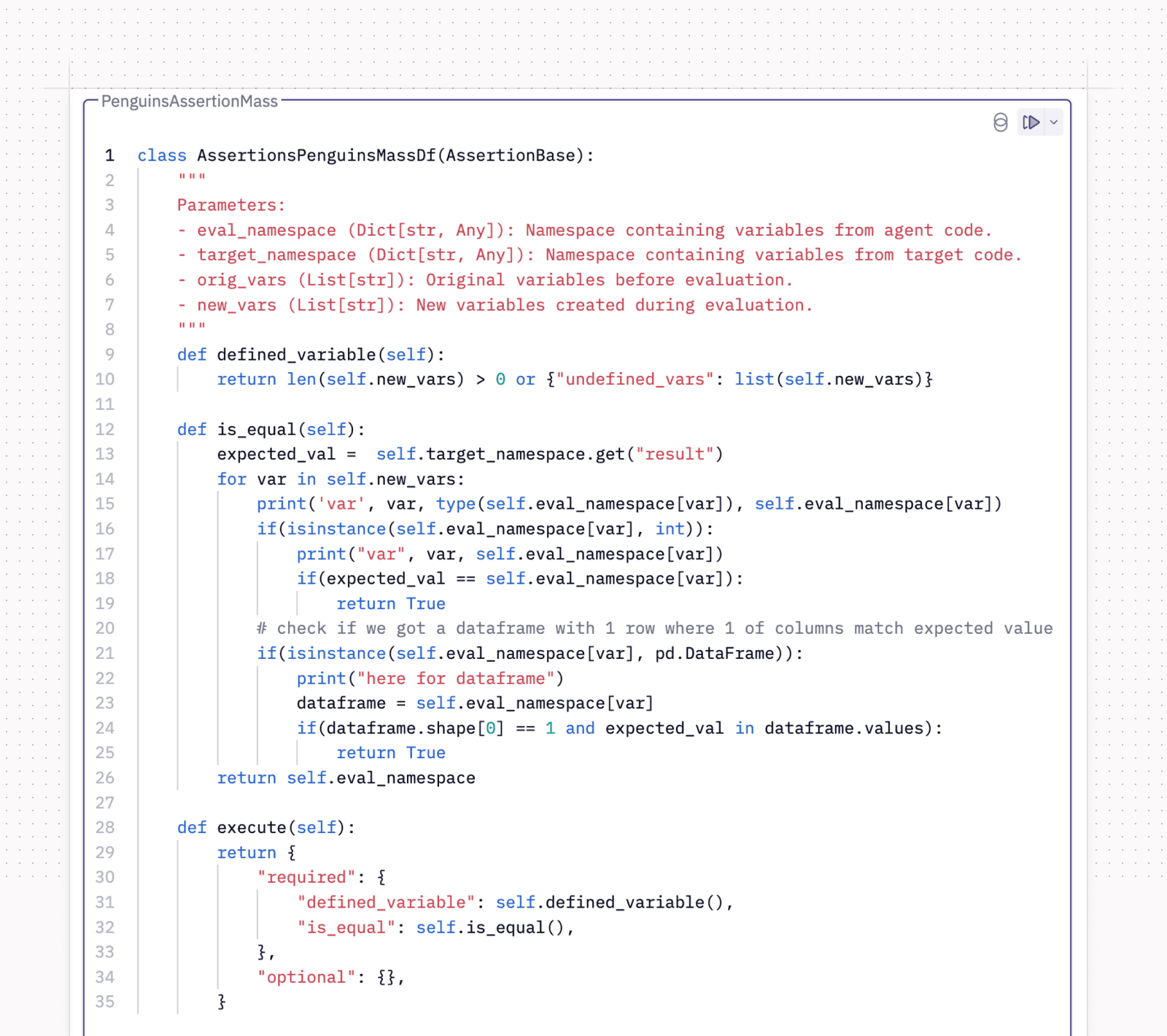 A simple example assertion in Spellgrounds. You can see the flexibility of this approach!