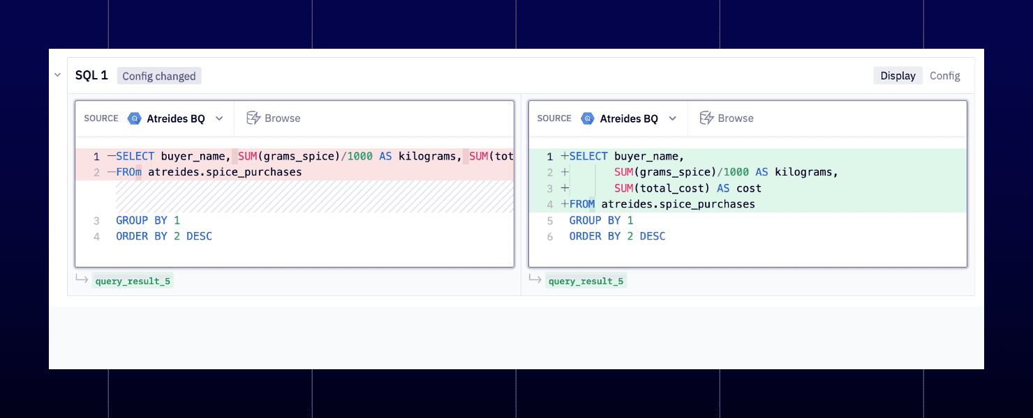 Rich SQL diff view in Hex (this feature is currently in beta)